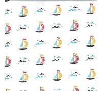 Polycotton Fabric Sail Boats Open Ocean Ships Fish Sailing Nautical (Sold Per Metre) (White)