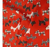 Polycotton Fabric Scottish Terrier Scottie Dogs Highland Red (Per Metre)