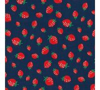 Polycotton Fabric Strawberries Tossed Strawberry Food Fruit Navy (Per Metre)