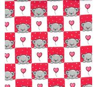 Polycotton Fabric Teddy Bear Checkered Hearts Balloon Valentine Love (Sold Per Metre) (Pink)