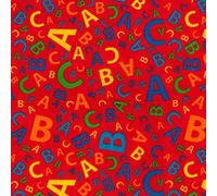 Polycotton Fabric Tossed Alphabet Letters Nursery Kids Childrens (per metre) (Red)