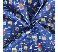 Polycotton Fabric Treasure Hunt Pirates Pirate Ship Nautical Kids Nursery (per metre) (Navy)