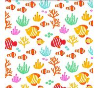 Polycotton Fabric Under The Sea Fish Coral Ocean Bubbles Clown Fish (Sold Per Metre) (White)