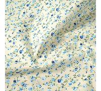 Polycotton Fabric Weaving Rose Garden Floral Flowers - Blue on Cream (Price Per Metre)