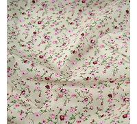 Polycotton Fabric Weaving Rose Garden Floral Flowers - Pink on Cream (Price Per Metre)