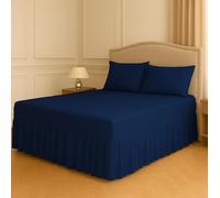 Polycotton Fitted Valance Sheet - Bed Skirt 25cm Deep with 30cm All-Around Frill - Soft Easy Care Wrinkle Resistant Base Cover - Secure Fit Bedding Valance (Navy Blue, Double)