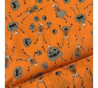 Polycotton Halloween Pumpkin Skeleton Fabric, 112 cm Wide, for Sewing, Quilting, Crafts, Home Décor, Party Decorations