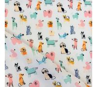 Polycotton Print Fabric, Cute Pastel Dogs, Poodles, Sausage Dogs, Sheepdogs, Chihuahua, 112cm Wide, Sold by the Metre