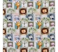 Polycotton Print Fabric, Cute Safari Animals, Zebra, Lion, Hippo, Elephant, Giraffe, 112cm Wide, Sold by the Metre
