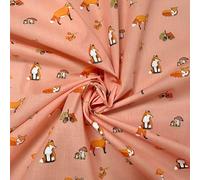 Polycotton Woodland Animal Fox Pattern in 5 *Colours by The Metre* 114cm Wide (Fox - Peach) (Fat Quarter)