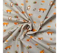 Polycotton Woodland Animal Fox Pattern in 5 *Colours by The Metre* 114cm Wide (Fox - TAN) (ONE METRE)