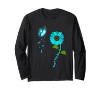Polycystic Kidney Disease Awareness Teal Butterfly Sunflower Long Sleeve T-Shirt