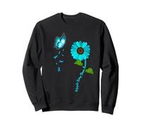 Polycystic Kidney Disease Awareness Teal Butterfly Sunflower Sweatshirt