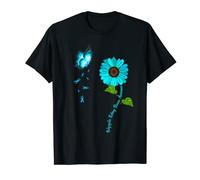 Polycystic Kidney Disease Awareness Teal Butterfly Sunflower T-Shirt