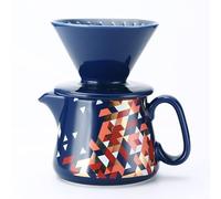 Polydremio Pour Over Coffee Maker, Ceramic Coffee dripper with 100 pcs Size 02 Paper Filter, Ceramic coffee Server with Lid, 15.5oz/450 ml, Suitable for 1-2 people (Blue)