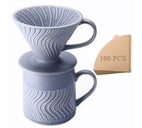 Polydremio Pour Over Coffee Maker with 100 Sheets of V60 Paper Filter, 450 ml Ceramic Coffee Mug & Coffee Dripper, 1 Cup-Single brew coffee set, Purple