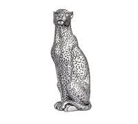 POLYDUKE Silver Cheetah 11" H Statue, Cheetah Figurine Sitting Home Decor Realistic Antique Classical Leopard Resin Animal Ornament Statues Living Room Decor Ornament Figurine