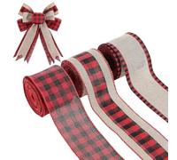 Polyester Burlap Ribbon Rolls Buffalo Plaid 6.3cm 3 Rolls Christmas