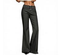 Polyester Casual for Flare Trousers for Women Solid Polyester | Solid color design, retro belt loops, flared leg , regular length, casual fashion style