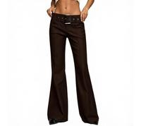 Polyester Casual for Flare Trousers for Women Solid Polyester | Solid color design, retro belt loops, flared leg , regular length, casual fashion style