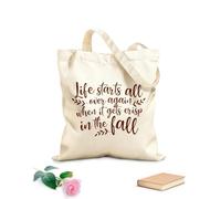 Polyester Cotton Shopping Bags Life Starts All Over Again Inspirational Quotes 340g/m² thick fabric Reusable