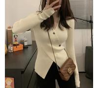 Polyester Cross-Over V-Neck for top for Women Spring Autumn Polyester | Cross-over style detail, suitable for spring autumn, lightweight knit, easy layering piece