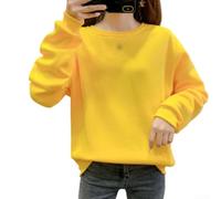 Polyester Fabric Casual Sweatshirt With Velvet Plus Lining, Solid Color Round Neck And Long Sleeves For Multi Season Use(L White)