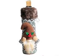 Polyester Faceless Doll Wine Bottle Cover Featuring Long Pile Texture, Decorative Sleeve for Wine Bottles at Christmas (Green)