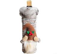 Polyester Faceless Doll Wine Bottle Cover Featuring Long Pile Texture, Decorative Sleeve for Wine Bottles at Christmas (Khaki)