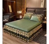 Polyester Fitted Sheets, Fitted Sheets Super King Green Solid Color with Embroidered Lace Pattern 71"W x 79"L 1 Piece