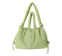 Polyester Gathered Handbag, Unisex Black Shoulder Bag with Twin Handles | Soft rounded body with gathered drawstring-style top, twin padded handles and side tabs; polyester is stated in the sup