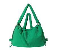 Polyester Gathered Handbag, Unisex Black Shoulder Bag with Twin Handles | Soft rounded body with gathered drawstring-style top, twin padded handles and side tabs; polyester is stated in the sup