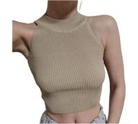 Polyester Halter Neck Vest Women for Slim Fit Summer Polyester(Camel L)