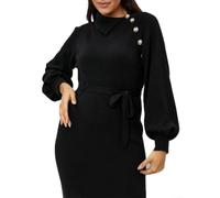 Polyester Knit for midi Dress Long Sleeve Collar One Size Polyester | Asymmetric button detail, long sleeve design, collared neckline, regular length, for leisure style