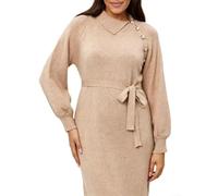 Polyester Knit for midi Dress Long Sleeve Collar One Size Polyester | Asymmetric button detail, long sleeve design, collared neckline, regular length, for leisure style