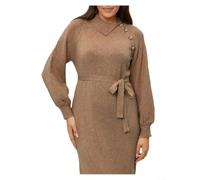 Polyester Knit for midi Dress Long Sleeve Collar One Size Polyester | Asymmetric button detail, long sleeve design, collared neckline, regular length, for leisure style
