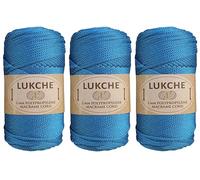 Polyester Macrame Cord 2mm x 125 Yards, 100% Polypropylene Premium Macrame Rope, Colorful Yarn Crochet Macrame Bag Craft for Wall Hangers, Bags, Bottom Plates, Carpets (Denim Blue, 3 Skein)