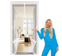 Polyester Magnetic Door 216 x 250 cm Hands Free Closing Screen Mesh Curtain Keeps Bugs Out for Home, Bedroom, Living Room, Kitchen, Patio, White