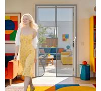 Polyester Magnetic Door 61 x 233 cm No Drill Installation Mosquito Double Door Keep Bugs Out Lets Fresh Air in for Home, Bedroom, Living Room, Kitchen, Patio, Grey