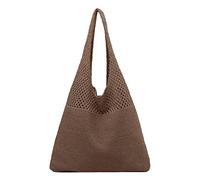 Polyester Mesh Tote Bag, Unisex Openwork Shoulder Bag with Long Handles | Light neutral tote with an openwork upper section and plain lower panel; polyester is identified as the material in the