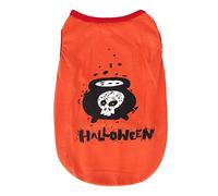 Polyester Pet Dog Cat Soft Halloween Costume Vest with Skull Pattern Orange for Halloween Party (XS)