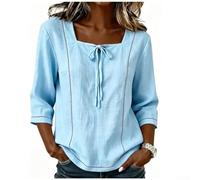 Polyester Printed Blouse Mid Sleeve Lace Up Design | Soft polyester fabric, moderate elasticity, lace-up detail, comfortable regular length, easy care