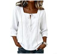 Polyester Printed Blouse Mid Sleeve Lace Up Design | Soft polyester fabric, moderate elasticity, lace-up detail, comfortable regular length, easy care