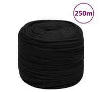 Polyester Rope Black 6mm x 50m Braided Sheath Low Stretch UV Resistant 550kg BS