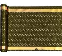 Polyester satin table runner with metallic gold dots and borders 28cm x 3m (Green)