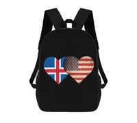 Polyester Schools Backpack Iceland Flag and U.S.A Flag Book Bags Adjustable Straps Rucksack for Travel, Camping, Work, 42X32X14Cm