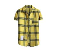 Polyester Shirts Men Short Sleeve Mens Pink Gingham Check Shirt Dinner Shirts for Men White Black Button Shirt UK Open Front Lightweight Spring Layer Checked Tops Green Sleeve Cool Cloths