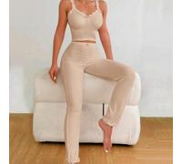 Polyester Sleepwear Set M-2XL Lace Detail Polyester Sleepwear(Apricot M)