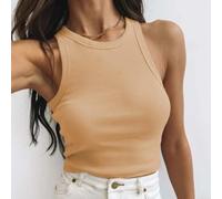 Polyester Sleeveless Blouse for Women Solid Color(Camel L)