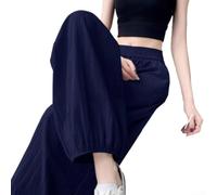 Polyester Spandex Blend Trousers Ankle Length Solid(Royal Blue XL)